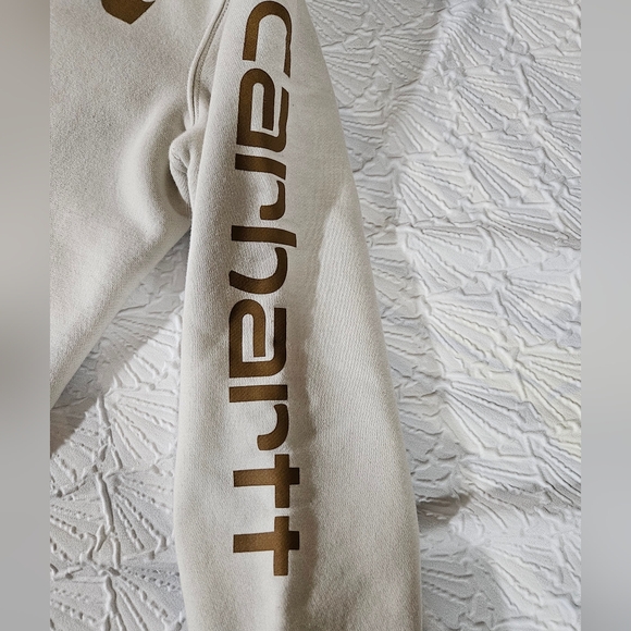 Carhartt Women's Cream Pullover Hoodie with Brown Logo Size S - Picture 3 of 6